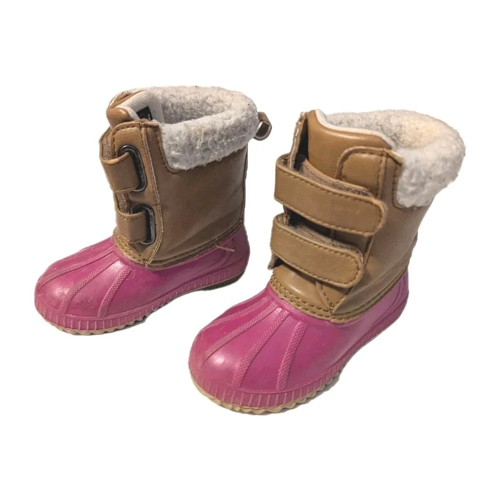 Gap Kids Girl 7/8T Waterproof Duck Boots 3M Thinsulate 200g Hook Loop Brown Pink